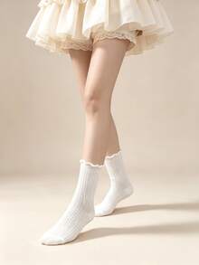 1/5 Pairs Vintage Mori Style Bow Lace Trim Mid-Calf Socks - Multicolor - View 3
