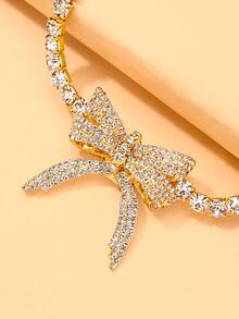 outingfit 1 buah Kalung Choker Pita Baru, Kalung Rhinestone Mewah dan Modis, Aksesori Personalisasi untuk Wanita - Emas - View 6