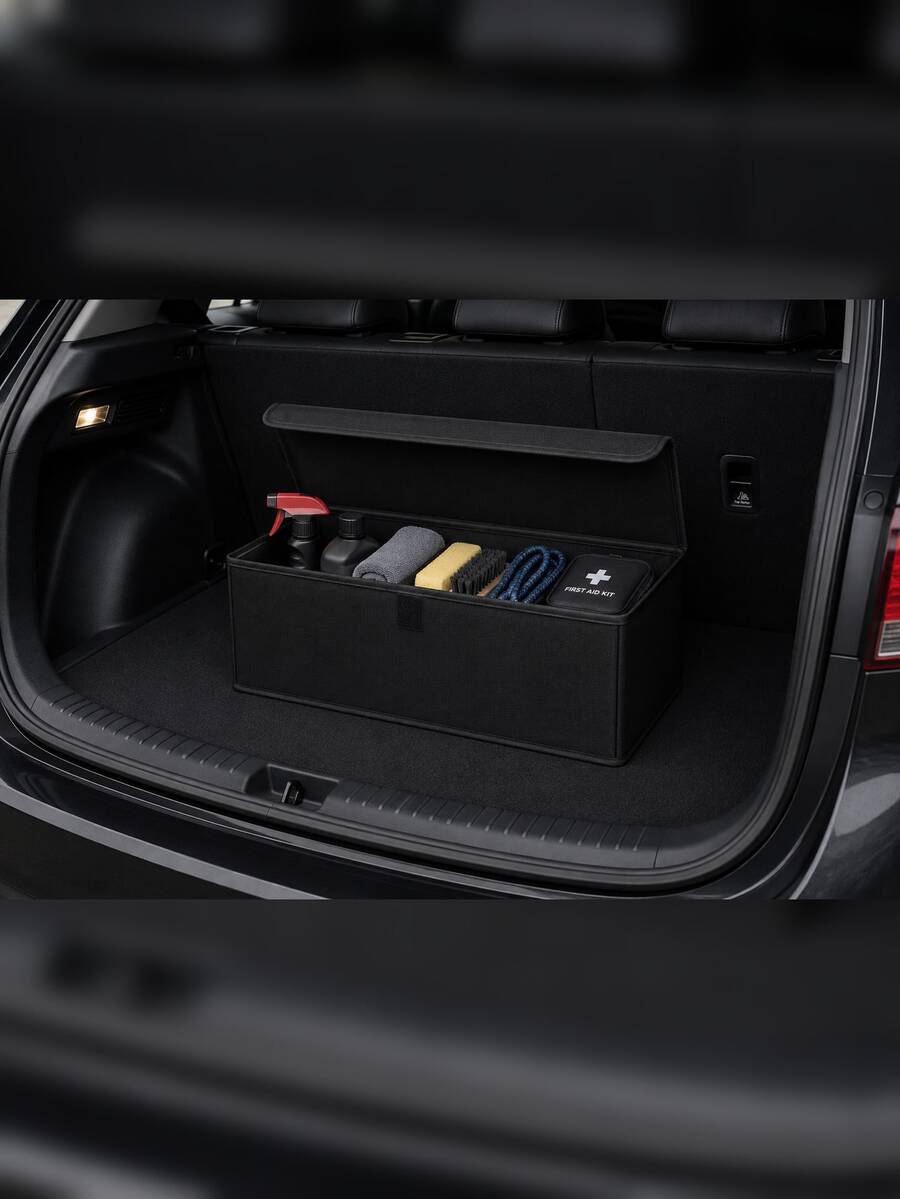PH PRENDI HOME Car Trunk Bag – Car Trunk Organizer With Cover And Hook And Loop 50x25x15 - Black - View 1