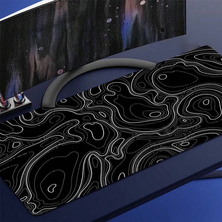 Extra Large Abstract Terrain Mouse Pad, Washable Non-Slip Office Gaming Desk Mat, High-End Computer Accessory, Suitable For Christmas, Thanksgiving And Halloween Gifts, Halloween Large Mouse Pad - Black and White Geometric - View 1