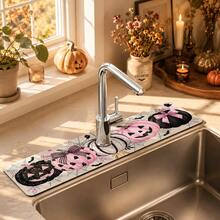 1pc Halloween Pumpkin Faucet Cover, Create Holiday Atmosphere, Bathroom Faucet Splash Guard, Waterproof Non-Slip Faucet Pad, Kitchen Countertop Accessory, Kitchen Dining Table Accessory, Sink, Moisture-Proof Absorbent Pad, Absorbent Drainage Pad, Multi-Functional Absorbent Non-Slip Pad - Multicolor - View 2