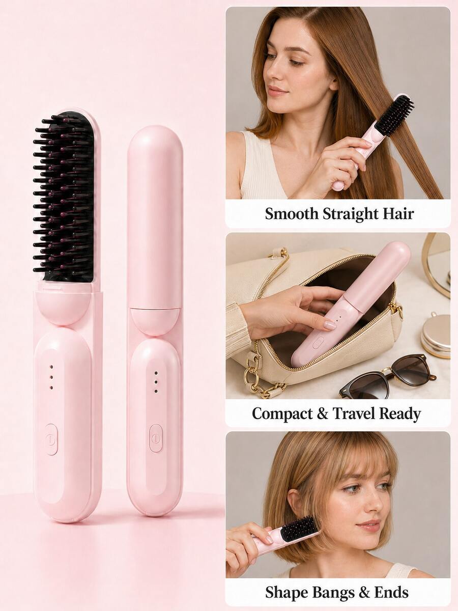 SKYWORTH 3000mAh Women's Portable Wireless Hair Straightener Comb, 3 Temperature Settings, Anti-Scald Outer Comb Teeth Design, Includes Full Coverage Protective Case, Rechargeable Travel Hair Styling Comb - Multicolor - View 1