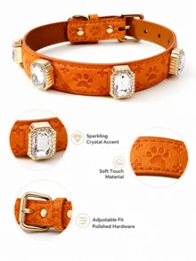 1pc Non-Choke Pet Dog Collar, Customized Pattern With Rhinestone Inlay, Suitable For Small And Large Dogs And Cats, Cat Leash, Leather Collar - Multicolor - View 4