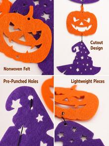 1 Set Guirnalda de Fieltro de Halloween, Pancarta Colgante de Calabaza & Sombrero de Bruja, 12 Piezas Decoraciones Colgantes Naranja y Púrpura con Cuerda de 3m para Chimenea, Pared, Ventana, Puerta & Decoración de Fiesta de Halloween - Multicolor - Ver 5