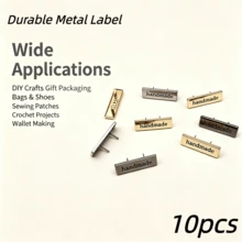 10pcs Handmade Metal Labels - Rectangular Alloy Labels With "Handmade" Design, Suitable For DIY Crafts, Gifts, Bags, Shoes - Sewing Accessories, Patches, Crochet, Multi-Purpose, Sewing Accessories And Tools, DIY Wallet Making - Multicolor - View 1