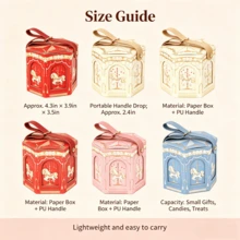 4pcsCarousel Pattern Hexagonal Gift Box, Portable PU Handle Candy Treat Box, Reusable Paper Gift Packaging Box For Xmas Halloween Party Favor - A - View 5