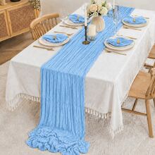 10 Pack Light Blue Cheesecloth Table Runner, Boho Gauze Table Runner, Rustic Semi Sheer Fabric Table Runner For Wedding, Bridal Shower, Baby Shower, Birthday Party, Farmhouse Dining Table Decor, Table Centerpiece And Home Decoration - Light Blue - View 4