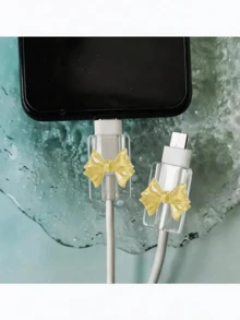 2pcs Pink Bowknot Universal Type-C Cable Protector, Cute Plastic Butterfly Decor, Phone Cable Guard, Wire Organizer, Device Cable Protector, Gift For Her, Travel Tech Accessory, Christmas Gift, Kawaii - Square - View 39