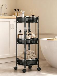 3‑Tier Folding Rolling Storage Cart, Metal Utility Shelf, Rotatable And Foldable Storage, Space‑Saving, Stable Structure, Multi‑Layer Mobile Storage Shelf, Suitable For Kitchen, Living Room, Bathroom And Dormitory - Multiple Specifications - View 5