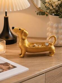 1pc Dachshund Shaped Jewelry Tray, Cute Long Dog Storage Dish, Suitable For Rings, Keys, Watches And Accessories, Decorative Storage Tray For Entryway, Vanity, Bedroom And Living Room - Multicolor - View 4