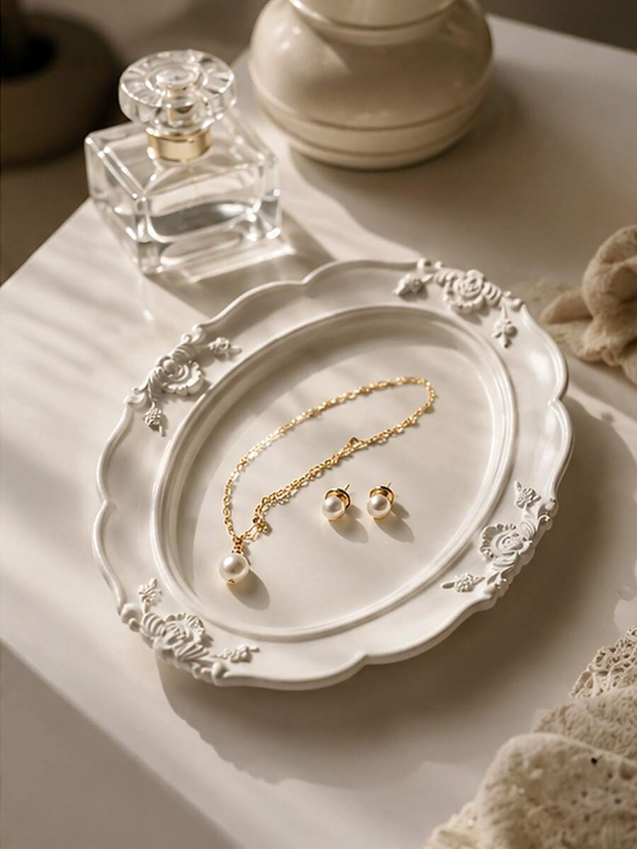 Nordic-Style Oval Resin Storage Tray, Perfect For Holding Rings, Earrings, And Pearls. Suitable For Dressing Tables, Bedroom Wardrobes, Bathroom Countertops, And Elegant Room Decor. - Multicolor - View 1