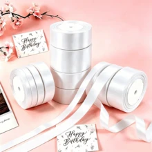25 Yards White Polyester Satin Ribbon, Suitable For Wedding Decoration, Hair Accessory Ribbon Decoration, Storage Basket Ribbon Decoration, Bouquet And Gift Box Embellishment Decoration - White - View 1