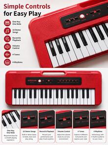 1 buah Keyboard Piano Elektronik Portabel 37 Tombol Warna Merah dengan Mikrofon, Koneksi Headphone, dan Kabel Audio, Kualitas Suara yang Ditingkatkan, Alat Musik Multifungsi untuk Pemula, Cocok untuk Remaja Laki-laki dan Perempuan Usia 14+ sebagai Hadiah Musik - Berbagai opsi untuk dipilih - View 7