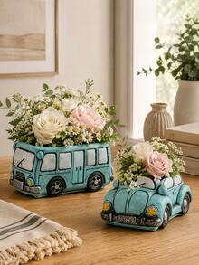 Vintage Car Shaped Vase, Turquoise Resin Decorative Flower Pot, Suitable For Planting Roses And Greenery, Rustic Farmhouse Style Dining Table Decor, Creative Flower Pot, Suitable For Living Room, Bedroom, Wedding, Garden And Home Decoration, Perfect Gift - A - View 1