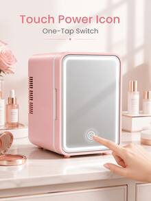 SMEGGEMS Mini Fridge With Makeup Mirror, 4L Mini Skincare Fridge, With Adjustable LED Light Mirror, Cooling And Heating Functions, Can Store Cosmetics And Food, Portable Mini Fridge, Suitable For Bedroom, Office And Car, Perfect As A Gift - Baby Pink - View 7