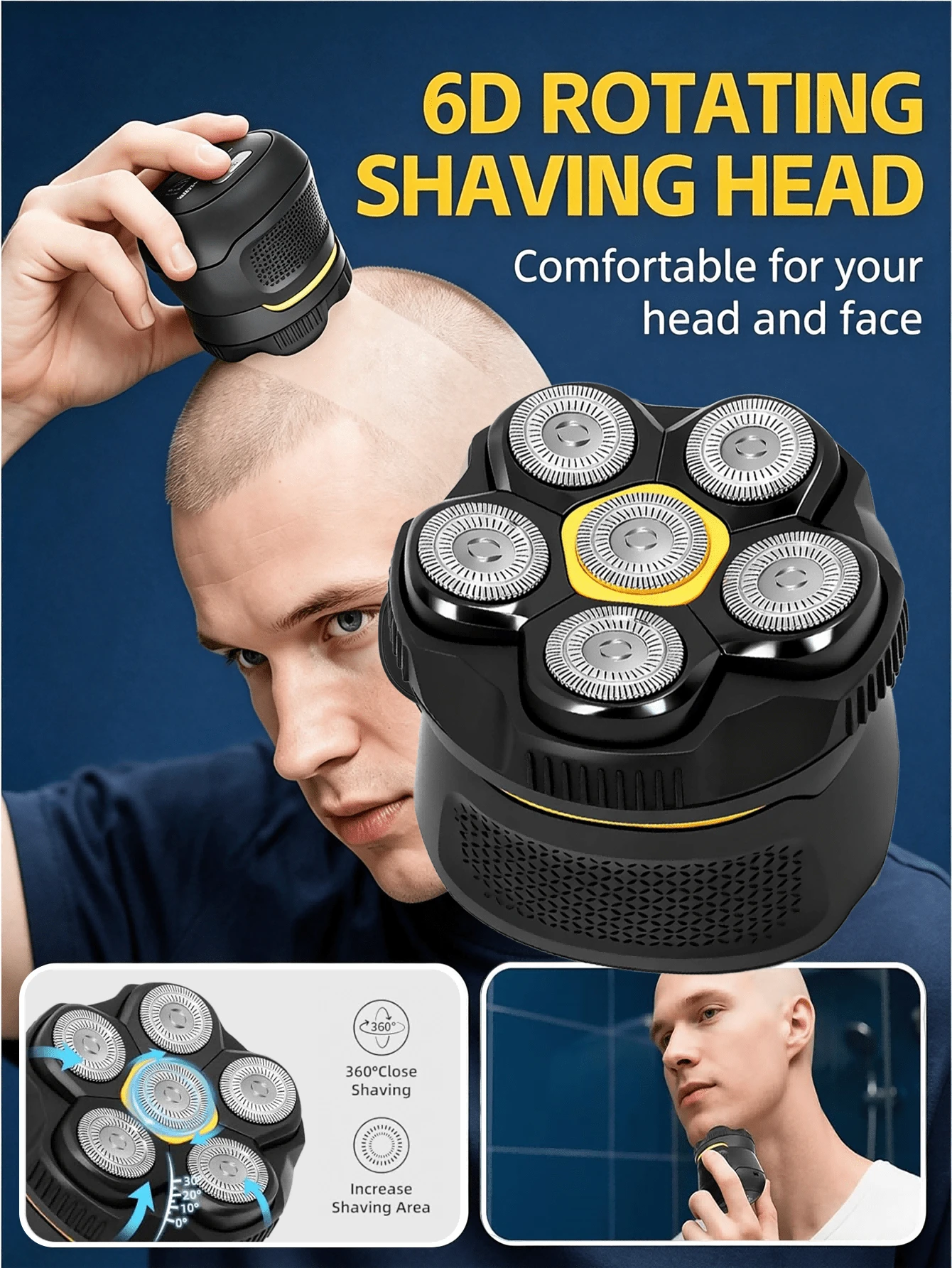 Upgraded Head Shavers For Men, 6D Flexible Skull Shaver For Bald Head, Waterproof Rotary Electric Razor With LED Display, USB-C Charging & Travel Lock, Wet/Dry Use Love & Valentine Gifts For Him - Multicolor - View 1