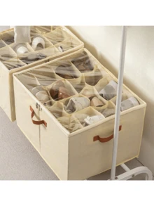 1pc 12/16/20 Grid Fabric Visible Underbed Shoe Storage Box, Divided Shoe Organizer, Suitable For Sneakers And Slippers, Home Storage, Sturdy Foldable Collapsible Space-Saving, Stackable Underbed Storage Bin, Suitable For Bedroom, Closet, Dorm, Entryway - View 11
