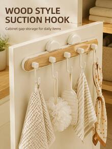 Retractable Wall-Mounted Plastic Rack With Four Hooks And Suction Cups; Drill-Free Design Suitable For Narrow Spaces; Ideal For Use In Kitchens, Bathrooms, And Bedrooms. - Multicolor - View 4