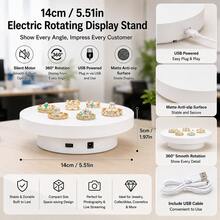 14cm (5.51in) Electric Rotating Display Stand USB Powered Automatic Turntable Adjustable Direction Frosted Non-Slip Base 360° Photography Display Platform Compact Space-Saving Suitable For Jewelry Figures Photography Live Streaming - White - View 1