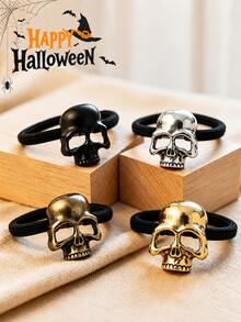 Vintage Punk Dark Metal Skull Hair Tie, Dark Style Hollow Skull Hair Rope, Perfect Halloween Hair Accessory - Multicolor - View 2