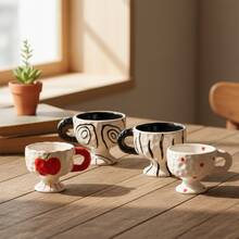 1pc Hand-Painted Textured Ceramic Tall Mug, Asymmetrical Pinched Texture Coffee Tea Cup, Cute Atmosphere Home Decor Water Cup, Perfect Gift Choice - Multicolor - View 10