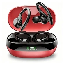 Fone de ouvido preto esportivo premium com gancho, sinal Bluetooth 5.3 constante, compatível com celulares , ,  e  para lazer e exercícios - Visão 11