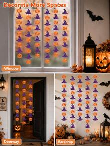 1 Set Guirnalda de Fieltro de Halloween, Pancarta Colgante de Calabaza & Sombrero de Bruja, 12 Piezas Decoraciones Colgantes Naranja y Púrpura con Cuerda de 3m para Chimenea, Pared, Ventana, Puerta & Decoración de Fiesta de Halloween - Multicolor - Ver 3