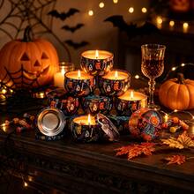 8pcs Halloween Pattern Decorative Candle Jars, Skull & Pumpkin Print Candle Jars, Vintage Holiday Containers, Suitable For Halloween & Day Of The Dead Tabletop Decor, Autumn Party Tabletop Ornaments - Halloween Style 1 - 8pcs - View 11