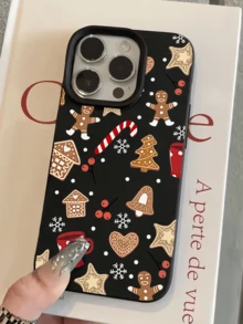 1pc Black Christmas Cookie Pattern Personalized Minimalist Shockproof Soft TPU Full Coverage Anti-Stain Phone Case Compatible With Apple 18 17 16 15 14 13 12 11 Pro Max Air - Multicolor - View 1