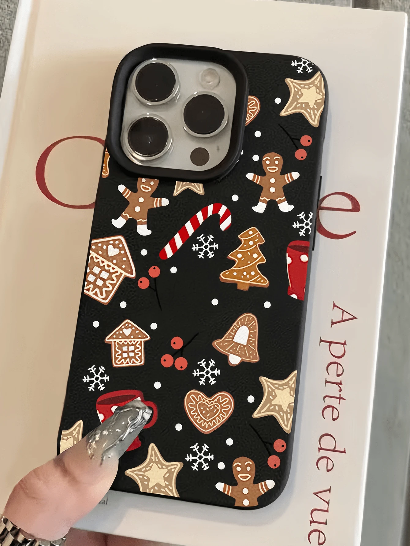 1pc Black Christmas Cookie Pattern Personalized Minimalist Shockproof Soft TPU Full Coverage Anti-Stain Phone Case Compatible With Apple 18 17 16 15 14 13 12 11 Pro Max Air - Multicolor - View 1