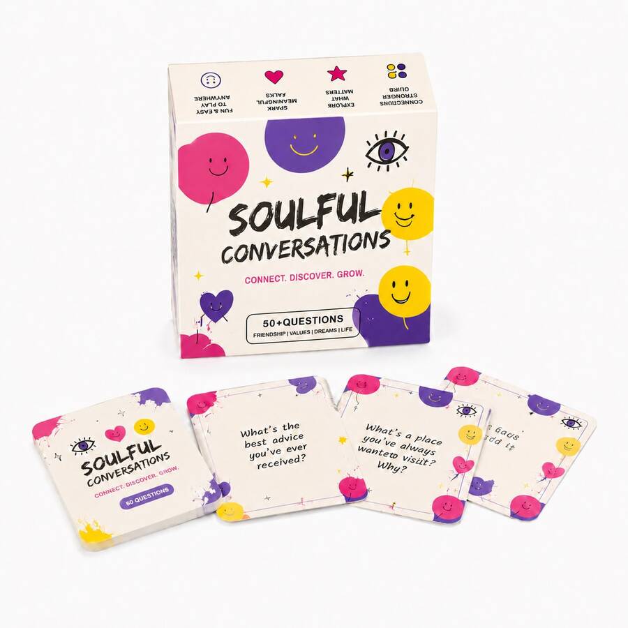 Soulful Conversations 50+ Deep Conversation Cards, Friends Couples Family Interactive Chat Game, Icebreaker Communication Bond-Building Party Tabletop Game, Portable Social Q&A Cards, Birthday Holiday Gift Choice - Multicolor - View 1