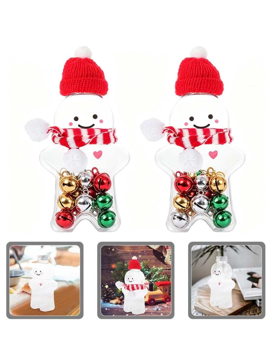 12pcs/Set: 4 Plastic Jars + 4 Lids + 4 Scarves. Gingerbread For Man Plastic Decorative Bottle Containers And Lid Set, Plastic Decorative Jars For Displaying Pearls, Jewelry, And Rings. Suitable For Christmas, New Year Parties, And Holiday - Clear - View 1
