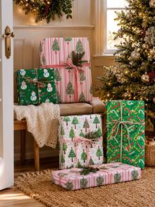 4 Rolls Christmas Wrapping Paper Set, Includes 4 Holiday Theme Designs With Christmas Tree, Snowman And Candy Cane Patterns, Suitable For Christmas Gifts, Holiday Parties, Christmas Decorations, Home Gift Wrapping And Holiday Gift Packaging - Christmas - View 6