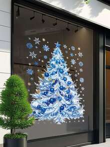 Christmas Tree Window Sticker, Christmas Window Decal, Snowflake Window Cling, Sticker Set, Wall Paper, Wall Decor, Static Cling Glass Sticker, Non-Adhesive, Reusable, Christmas Tree, Little Stars, Christmas - One Size Fits All - View 2
