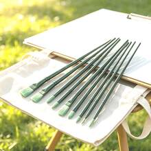 12Pcs Green Nylon Bristle Art Paint Brushes, Professional For: Outlining, Detailing, Contouring, Blending, Color Blocking, Etc., Suitable For Acrylic/Watercolor - Sets - View 4
