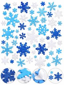 300pcs/100pcs - Christmas Blue & White Snowflake Foam Sticker Set, Self-Adhesive Multiple Sizes Glitter & Matte Snowflake Decals, Suitable For DIY Card Making, Gift Wrapping, Window Display, Scrapbooking, Winter Holiday Party Decoration - Multicolor - View 3