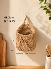 1pc Handmade Woven Hanging Storage Basket, Multi-Functional Wall-Mounted & Desktop Organizer Bin, Suitable For Kitchen Utensils, Fruits, Vegetables, Bathroom, Bedroom And Entryway, Space-Saving Pastoral Style Home Decor - Multicolor - View 13