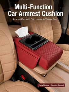Multifunctional Car Armrest Storage Box With Cup Holder, Tissue Box, Phone Slot And Side Storage Pocket, Universal Center Console Armrest Organizer, Car Interior Accessory - A - View 7