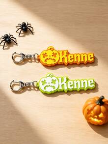 1pc Customizable English Name Halloween Jack-O'-Lantern Keychain, Funny Grimace Pumpkin Design Personalized Name Keychain, Colorful Letter Pendant - Multicolor - View 2