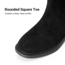 Women's Knee-High Buckle Strap Riding Boots - Black Suede - View 7