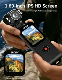 Acer S360 HD Action Camera With Stabilization, Handheld Cycling Vlog Camera, Rotating Lens, Black, Touchscreen, Standard Configuration - View 3