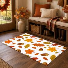 1PC Autumn Theme Printed Home Decor Faux Cashmere Rug, Warm Hand-Drawn Style, Soft And Comfortable Material, Orange Maple Leaves, Oak Leaves, Fallen Leaves And Acorns Pattern, Non-Slip Durable, Quick Dry Easy To Clean, Autumn Home Decor, Suitable For Entryway, Living Room, Bedroom, Hallway, Kitchen And Thanksgiving Home Decor, Can Be Used As Kitchen Mat, Entry Mat, Kitchen Accessories, 2PCS Set - Multicolor - View 1