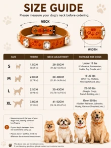 1pc Non-Choke Pet Dog Collar, Customized Pattern With Rhinestone Inlay, Suitable For Small And Large Dogs And Cats, Cat Leash, Leather Collar - Multicolor - View 5