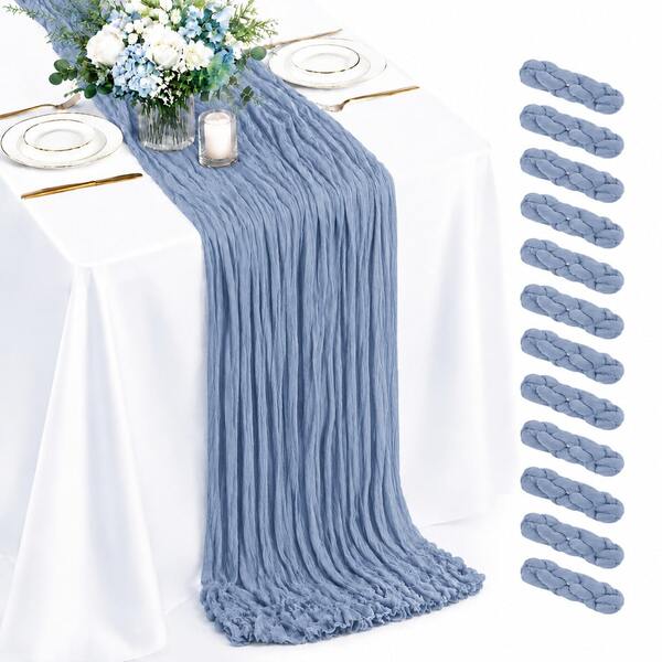 12 Pack Dusty Blue Cheesecloth Table Runner, Boho Gauze Table Runner, Rustic Sheer Cheese Cloth Runner For Wedding Reception, Bridal Shower, Baby Shower, Birthday Party, Anniversary, Farmhouse Dining Table Centerpiece, Holiday And Home Decor