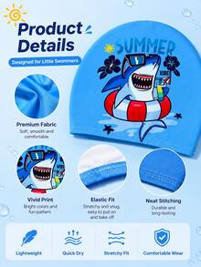Children's Cartoon Print Silicone Swim Cap, Unicorn & Mermaid Pattern, High Elasticity Ear Protection Swimming Cap, Suitable For Pool Training, Swimming Lessons And Beach Activities - Royal Blue - View 2