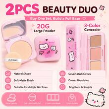 JOJO DIARY 2PCS/Setting Powder + 3-Color Concealer Combo, Precise Coverage, Oil Control & Setting, Waterproof & Sweatproof, Easily Cover Facial Imperfections, Redness, Spots And Acne, Beginner Friendly, Suitable For All Skin Types - Multicolor - View 2