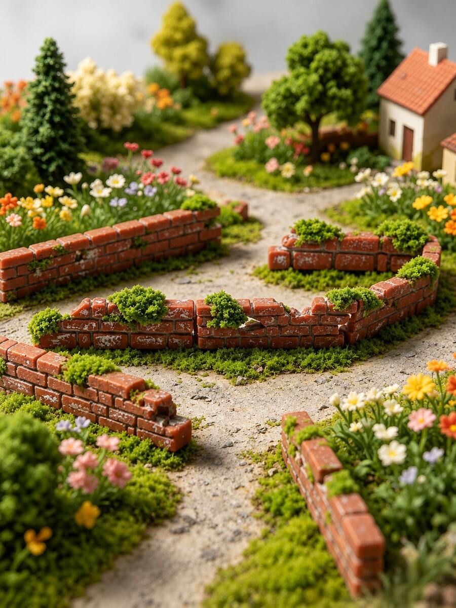 6pcs Miniature Asymmetrical Wall Model | Dollhouse Yard Decor Accessories, Mini House Scene Props, DIY Miniature Landscape Decoration, Random Style - A - View 1