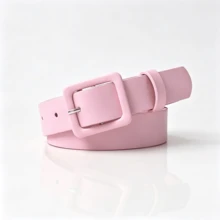 Bright Yellow Solid Color Wide PU Belt, Versatile Square Slide Buckle Adjustable Decorative Belt, Suitable For Women's Dresses, Jackets, Daily Summer Outfits - Small Square Buckle - View 6