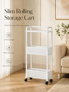 Narrow Gap Rolling Storage Cart, Hollow Plastic Mobile Organizer Trolley With Casters, Multi-Purpose Space-Saving Storage Rack For Kitchen, Bathroom, Bedroom - Multicolor - View 4