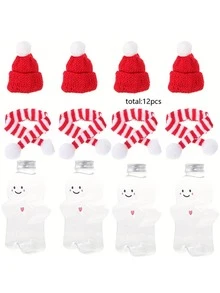 12pcs/Set: 4 Plastic Jars + 4 Lids + 4 Scarves. Gingerbread For Man Plastic Decorative Bottle Containers And Lid Set, Plastic Decorative Jars For Displaying Pearls, Jewelry, And Rings. Suitable For Christmas, New Year Parties, And Holiday - Clear - View 7